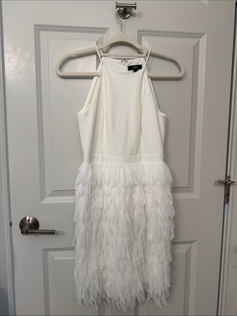 Aidan by Aidan Mattox White Feather-Trim Halter Mini Dress